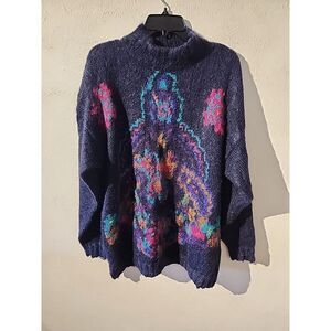 Vintage Studio Michelle Stuart Colorful Floral Mohair Sweater Size Medium L